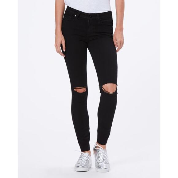 Paige Denim NWT Verdugo Distressed Raw Hem Ankle Jean in Black Domino // 00 - Picture 1 of 10